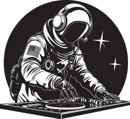 Celestial Pulse DJ Astronaut Vector Icon for Stellar Soundwaves Space Groove Vector Design with DJ Astronaut Logo for Interstellar Beats