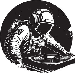 Solar Serenade Vector Design with DJ Astronaut Icon for Sunlit Harmonies Cosmic Cadence DJ Astronaut Vector Graphics for Universal Beats © BABBAN