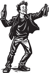 IntoxiLove Vector Logo with Drunken Mans Passionate Embrace of Alcohol Liquor Love Vector Design with Drunken Mans Adoration for Bottle