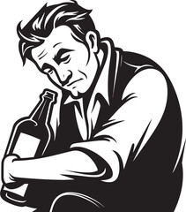Sloshed Serenade Vector Logo with a Drunken Man Serenading His Beloved Alcohol Bottle Booze Buddy Vector Design Celebrating the Companionship Between a Drunken Man and His Bottle