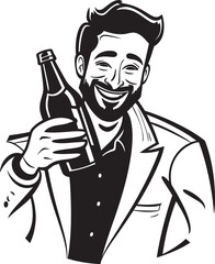 Inebriated Embrace Vector Graphics of a Drunken Man Embracing His Booze Bottle with Affection IntoxiLove Vector Logo with a Drunken Man Expressing Passionate Love for His Alcohol Bottle