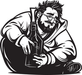 Booze Bliss Vector Design with a Drunken Man in a State of Bliss with His Alcohol Bottle Intoxicated Inspiration Vector Graphics Inspiring Creativity Through a Drunken Mans Bond with His Booze Bottle