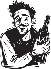 Alcoholic Affection Vector Logo Exuding the Deep Affection of a Drunken Man for His Booze Bottle Boozy Embrace Vector Logo of a Drunken Man Clutching an Alcohol Bottle