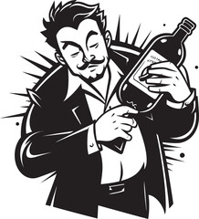 Inebriated Affection Vector Design with a Man Hugging an Alcohol Bottle Icon Intoxicated Embrace Drunken Man Vector Graphics with Alcohol Bottle