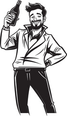 Tipsy Tenderness Vector Logo Featuring a Man Embracing a Booze Bottle Drunken Devotion Vector Design with a Man Hugging an Alcoholic Beverage Icon