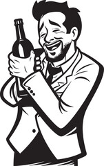 Liquor Love Vector Graphics of Drunken Mans Passion for Bottle Alcoholic Affection Vector Logo with Drunken Mans Fondness for Booze