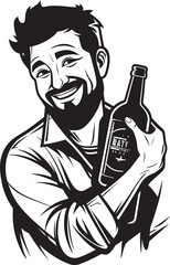 IntoxiHug Vector Logo with a Drunken Man Tenderly Embracing His Beloved Alcohol Bottle Boozy Bliss Vector Illustration Capturing the Blissful Union Between a Drunken Man and His Beverage Bottle