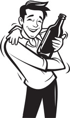 Inebriated Embrace Vector Graphic of a Man Wrapped in the Warm Embrace of His Booze Bottle IntoxiHug Vector Logo with a Drunken Man Tenderly Embracing His Beloved Alcohol Bottle