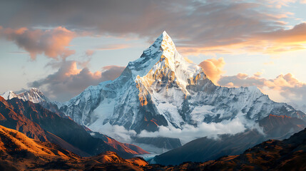 Fototapeta na wymiar sunrise in the snow covered mountains