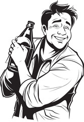 Tipsy Tenderness Vector Illustration Capturing the Tender and Affectionate Gesture of a Drunken Man Holding His Beloved Alcohol Bottle Booze Bond Vector Graphic Depicting the Strong and