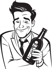 Boozy Affection Vector Logo with Drunken Mans Love for Bottle IntoxiAdmiration Man Admiring Alcohol Icon in Vector Design