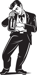 Intoxicated Infatuation Drunken Man Vector Graphics Holding a Liquor Bottle Booze Bond Vector Logo of a Man Affectionately Holding an Alcohol Bottle