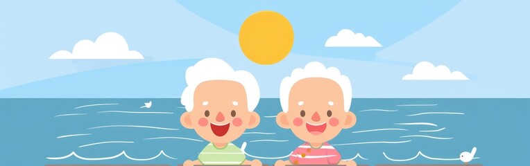 Two older men are seated on the deck of a boat, smiling and enjoying the view