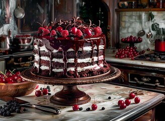 Black Forest Cherry Cake with Forest Berries - 764730563