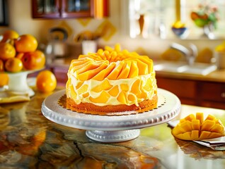 Peach Cream Cake with Peach Slices - 764730786