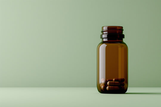 a brown jar for medicines on a light green background