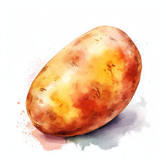 image of a potato with an artistic watercolour style, isolated white background, natural and appetising colours сreated with Generative Ai