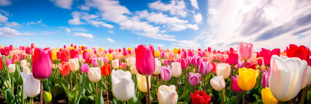showcasing a wonderland of tulips in different shades, creating a visually captivating spring-themed background.