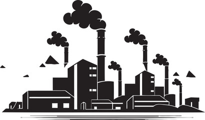 Toxic Industries Vector Graphics and Icon Set Depicting Factory Air Pollution Pollution Plumes Vector Logo and Design Reflecting Industrial Emissions