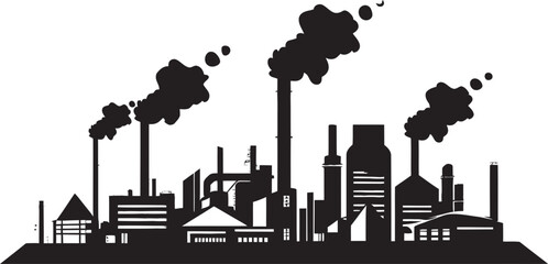 Obraz premium Emission Epidemic Vector Graphics and Icon Set Displaying Factory Pollution Urban Smogscape Vector Logo and Design Elements Embodying Air Pollution