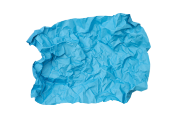 Blue crumpled paper isolated on transparent background