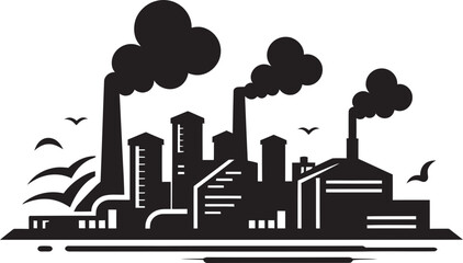 Industrial Emissions Vector Logo Design Showcasing Air Pollution Polluted Skyline Vector Graphics and Icons Representing Factory Air Pollution