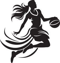 Slam Dunk Queen Vector Logo and Design Featuring Female Basketball Player Hoop Heroine Vector Graphics Illustrating Female Basketball Players Dunk