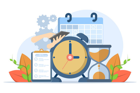 concept of time schedule, time management, deadline, planner, start-up, organization, time organization efficiency. Project team work schedule. Good business processes. time control plan.