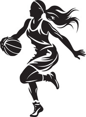 Obraz na płótnie Canvas Rim Rebel Vector Logo and Design Featuring a Female Basketball Players Dunk Dunk Dynamite Vector Illustration of a Female Basketball Player Executing a Slam Dunk