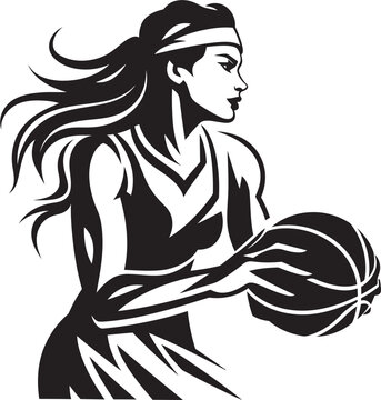 Dunk Diva Vector Illustration of a Female Basketball Player Slamming the Ball Airborne Athlete Vector Graphics Depicting a Female Basketball Players Dunk