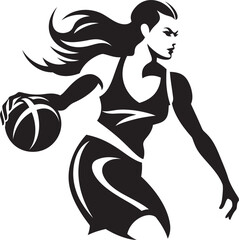Court Crusher Vector Illustration of a Female Basketball Player Executing a Dunk Skybound Slayer Vector Icon Depicting a Female Basketball Players Dunk