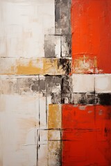 White and red painting, in the style of orange and beige, luxurious geometry, puzzle-like pieces