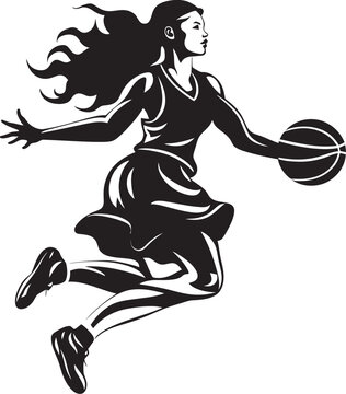 Basket Blaze Vector Graphics Featuring a Female Basketball Player Executing a Powerful Dunk Dunking Duchess Vector Logo and Design Showcasing a Female Basketball Players Slam Dunk Prowess