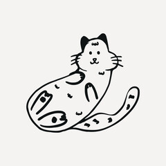 hand drawn cute domestic cat doodle isolated on white background.