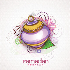 Beautiful colourful lantern on floral decorated background for Islamic holy month of prayers, Ramadan Mubarak celebrations.