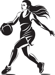B Ball Bombshell Vector Graphics of a Female Basketball Player Executing a Dunk Dunk Queen Vector Logo and Design Featuring a Female Basketball Player Slamming the Ball