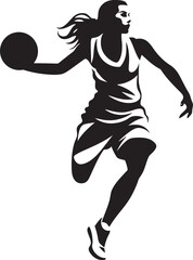 Dunk Queen Vector Logo and Design Featuring a Female Basketball Player Slamming the Ball Court Crusher Vector Artwork of a Female Basketball Player Making a Dunk