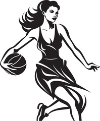 Slam Squad Queen Vector Graphics Illustrating a Female Basketball Player Dunking Basket Bombshell Vector Design of a Female Basketball Player Dunking