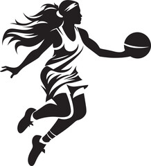 Ballin Belle Vector Graphics of a Female Basketball Player Going for a Dunk Dunk Duchess Vector Illustration of a Female Basketball Player Slamming the Ball
