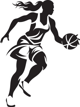 Net Ninja Vector Graphics and Icon Depicting Female Basketball Players Dunk Rim Ruler Vector Logo and Design with Female Basketball Player Dunking