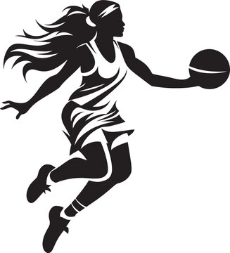 Ballin Belle Vector Graphics of a Female Basketball Player Going for a Dunk Dunk Duchess Vector Illustration of a Female Basketball Player Slamming the Ball