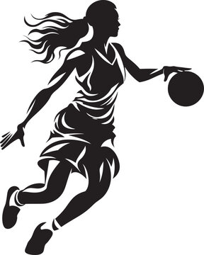 Court Crusher Vector Design Featuring a Female Basketball Players Dunk Skyline Shooter Vector Graphics Depicting a Female Basketball Players Slam Dunk
