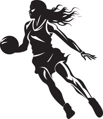 Dunk Dreamer Vector Graphics Showcasing a Female Basketball Players Slam Dunk B Ball Belle Vector Logo and Design Featuring a Female Basketball Player Dunking