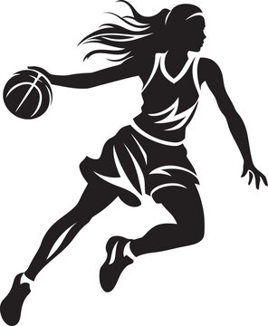 Rim Rebel Vector Graphics of a Female Basketball Player Executing a Dunk Ballin Belle Vector Icon Illustrating a Female Basketball Player Slamming the Ball