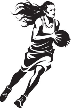 Dunk Diva Vector Graphics of a Female Basketball Player Slamming the Ball Rim Rebel Vector Logo and Design Depicting a Female Basketball Players Dunk