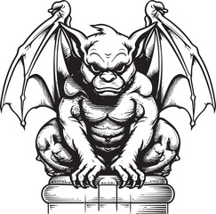 Stonework Sentry Vector Icon Depicting Gargoyle Full Body Statue Eternal Watcher Vector Graphics of Gargoyle Full Body Statue