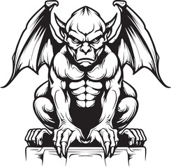 Winged Watcher Vector Gargoyle Full Body Statue Logo and Design Ethereal Guardian Gargoyle Full Body Statue Vector Icon and Graphics