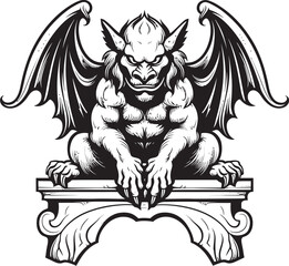 Stone Guardian Vector Icon of Gargoyle Full Body Statue Graphics Gothic Guardian Gargoyle Full Body Statue Vector Emblem and Design