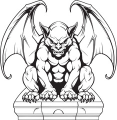 Gothic Guardian Vector Icon of Gargoyle Full Body Statue Graphics Stone Guardian Gargoyle Full Body Statue Vector Emblem and Design