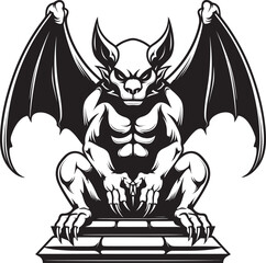 Gothic Guardian Vector Graphics Depicting Gargoyle Full Body Statue Ethereal Guardian Gargoyle Full Body Statue Vector Logo and Design